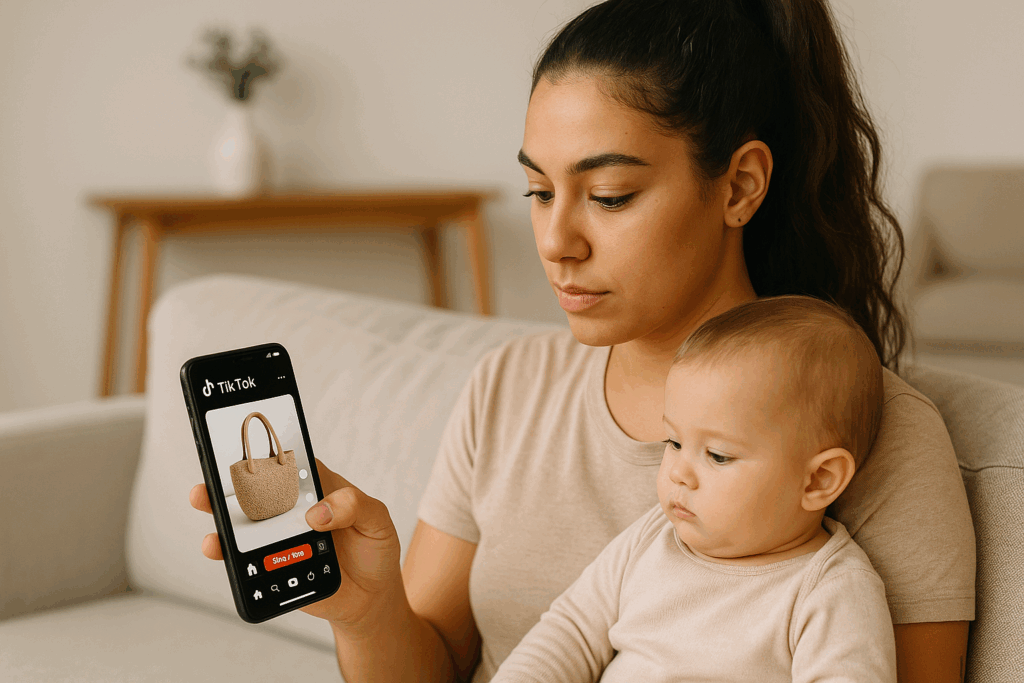 A Gen Z mom searching for products on TikTok