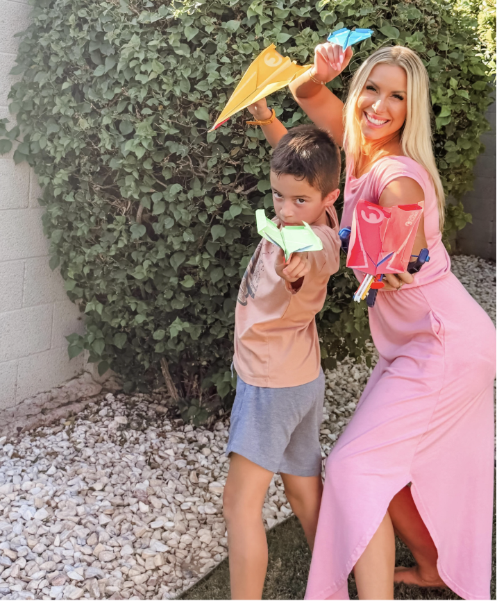 Mom and child creating family-friendly product content for a brand partnership