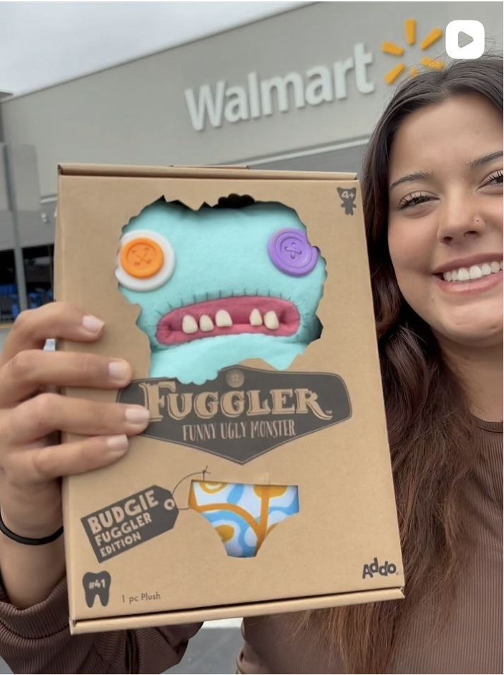 Mom influencer featuring a Fuggler toy during a Walmart brand campaign