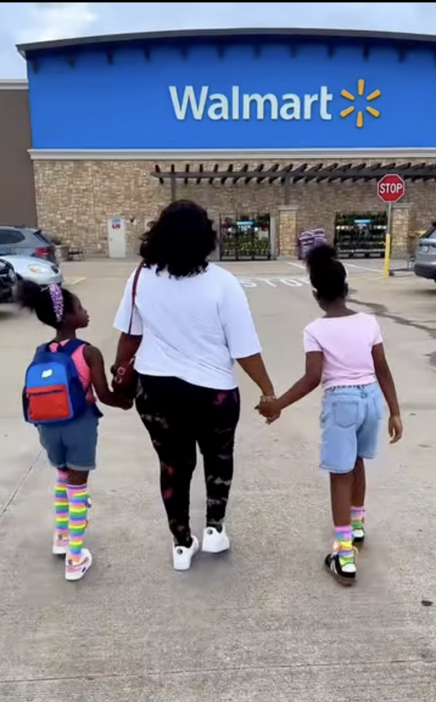 Mom influencer visiting Walmart with her children for a retail campaign