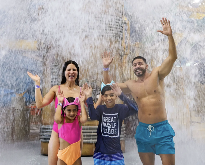 Mom influencer with her family promoting a new resort.